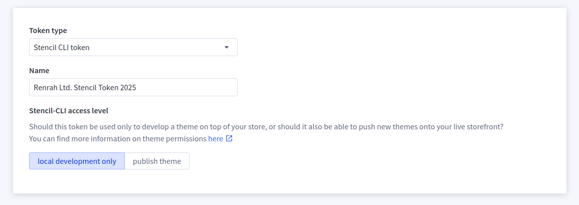 Stencil CLI Token Access Levels "Local Development Only" &amp; "Publish Theme"